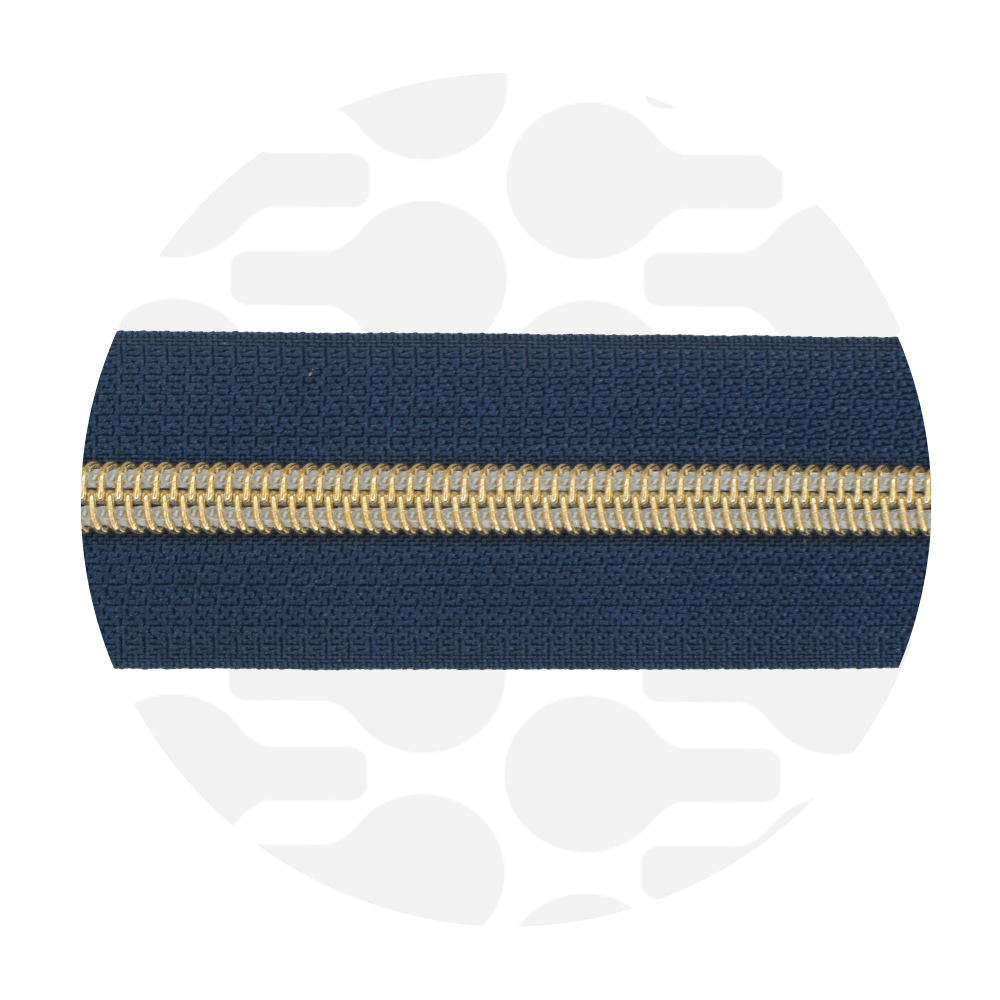 Zipper Zoo - Nylon rits ink blue - 1 meter - Goud