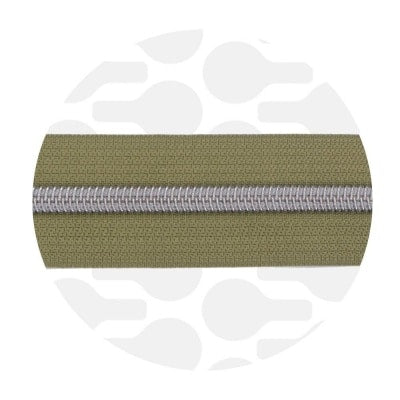 Zipper Zoo - Nylon rits mossy green - 1 meter - Zilver