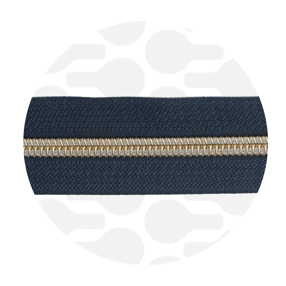 Zipper Zoo - Nylon rits night blue - 1 meter - Goud