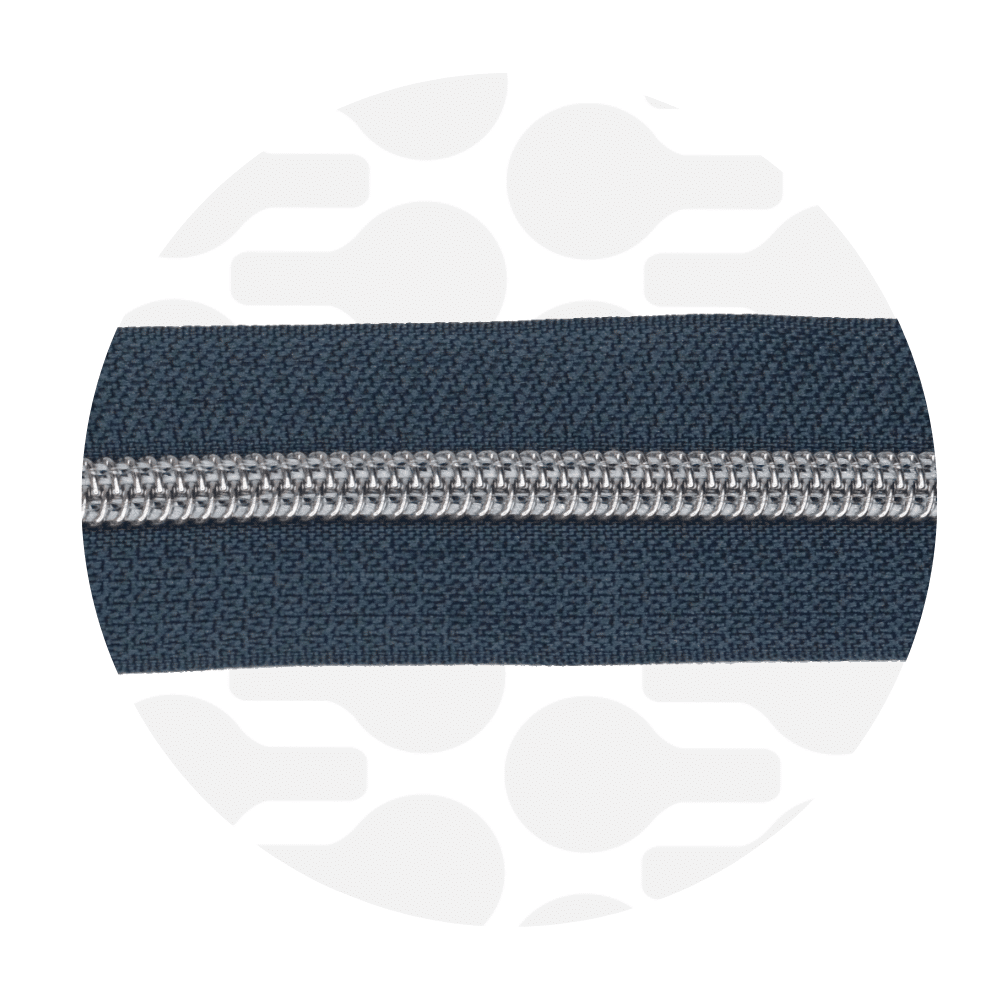 Zipper Zoo - Nylon rits night blue - 1 meter - Zilver