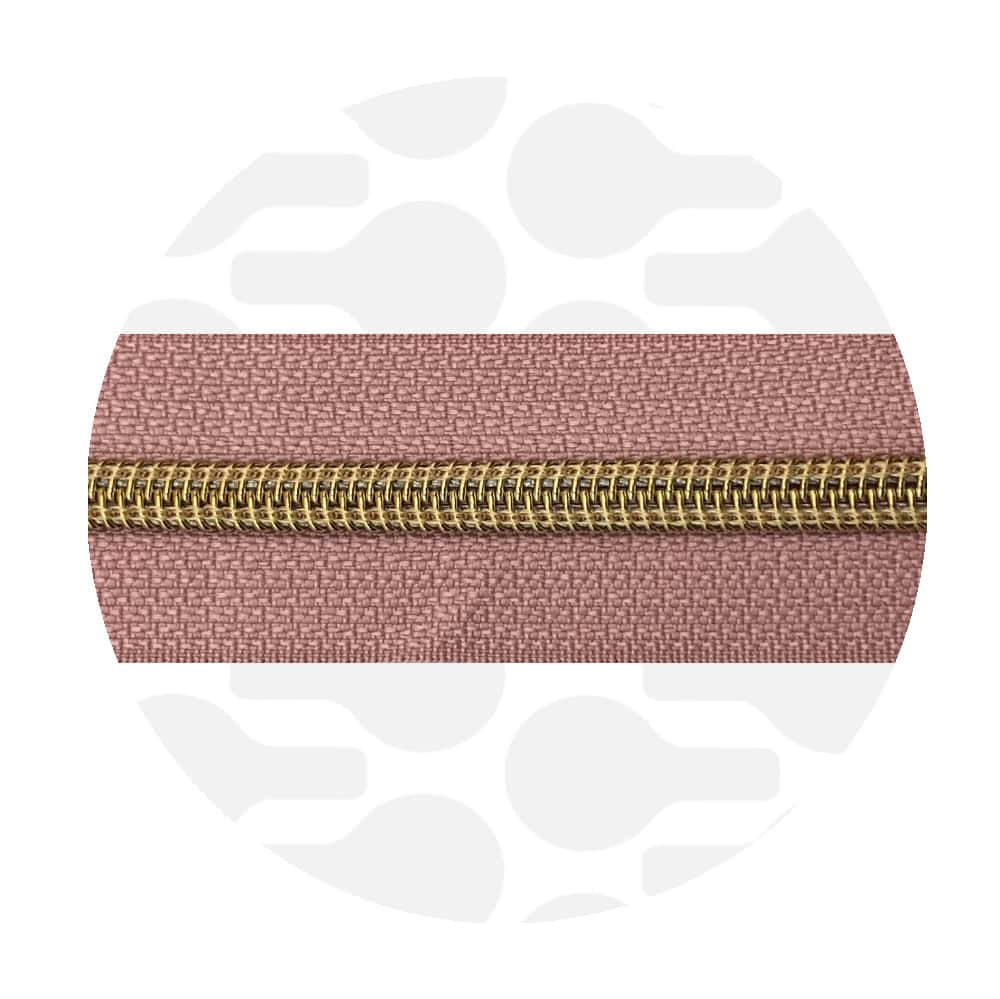 Zipper Zoo - Nylon rits powder pink - 1 meter - Goud