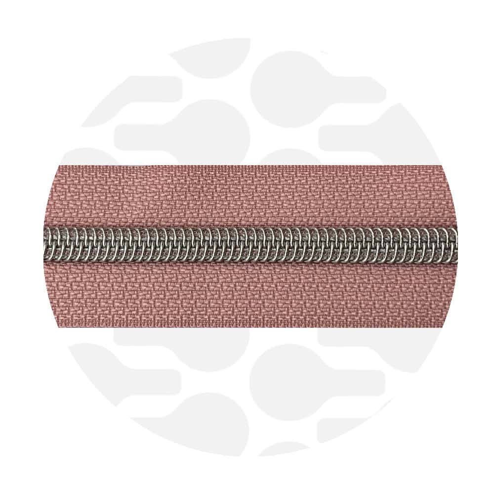 Zipper Zoo - Nylon rits powder pink - 1 meter - Zilver