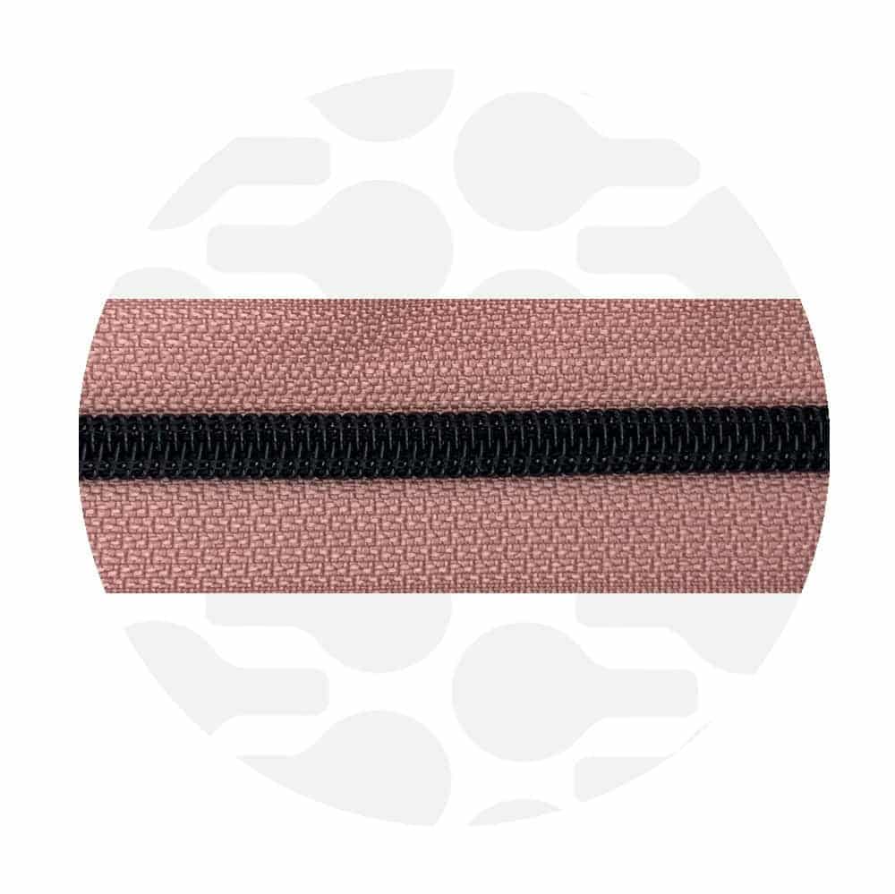Zipper Zoo - Nylon rits powder pink - 1 meter - Zwart