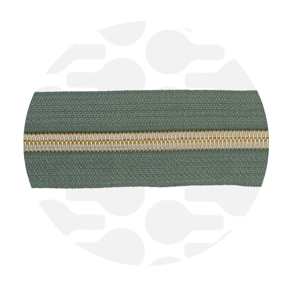 Zipper Zoo - Nylon rits sage green - 1 meter - Goud