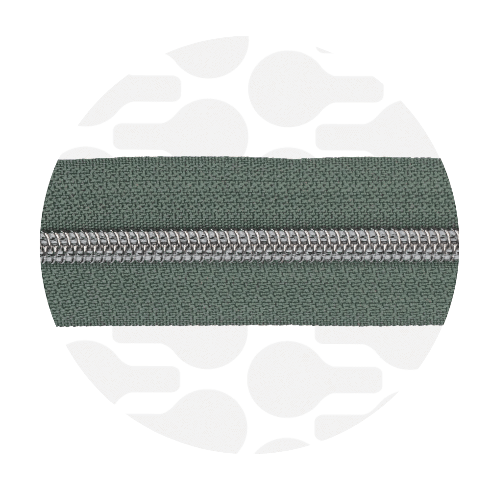 Zipper Zoo - Nylon rits sage green - 1 meter - Zilver