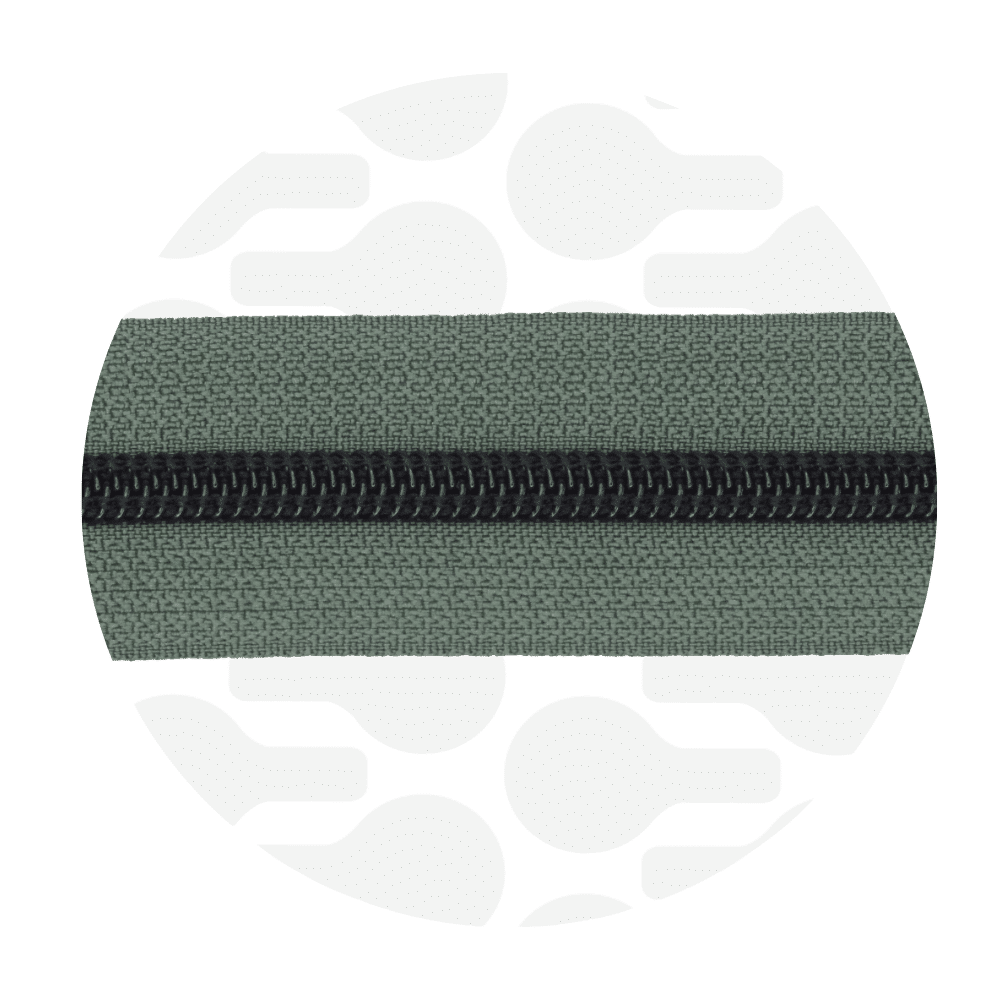 Zipper Zoo - Nylon rits sage green - 1 meter - Zwart