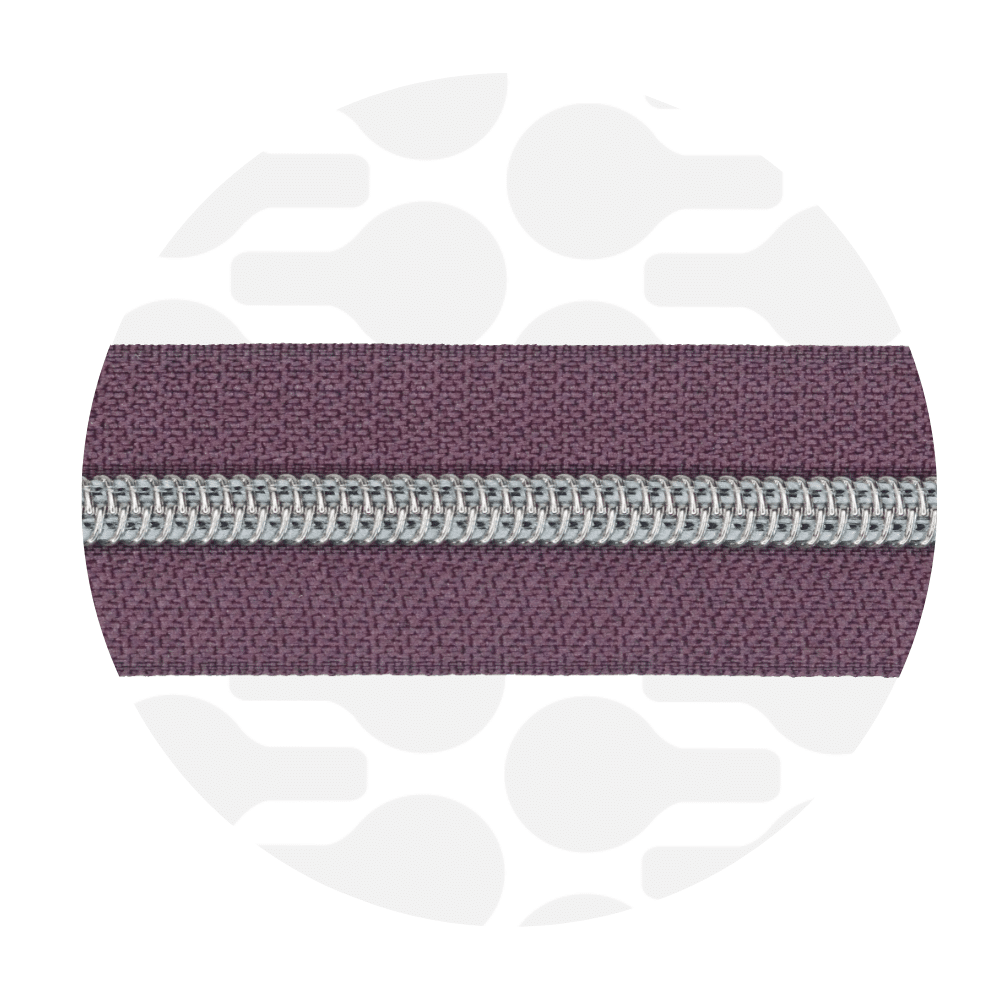 Zipper Zoo - Nylon rits smokey aubergine - 1 meter - Zilver