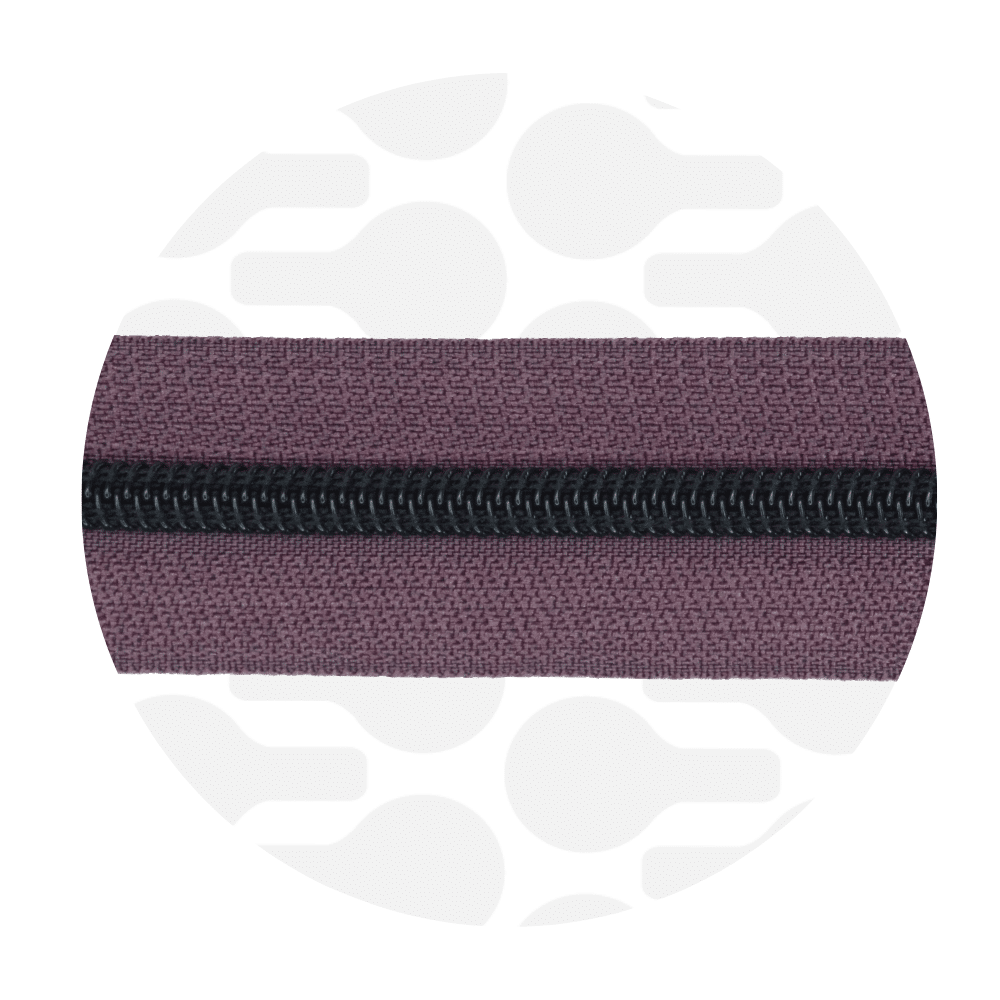 Zipper Zoo - Nylon rits smokey aubergine - 1 meter - Zwart