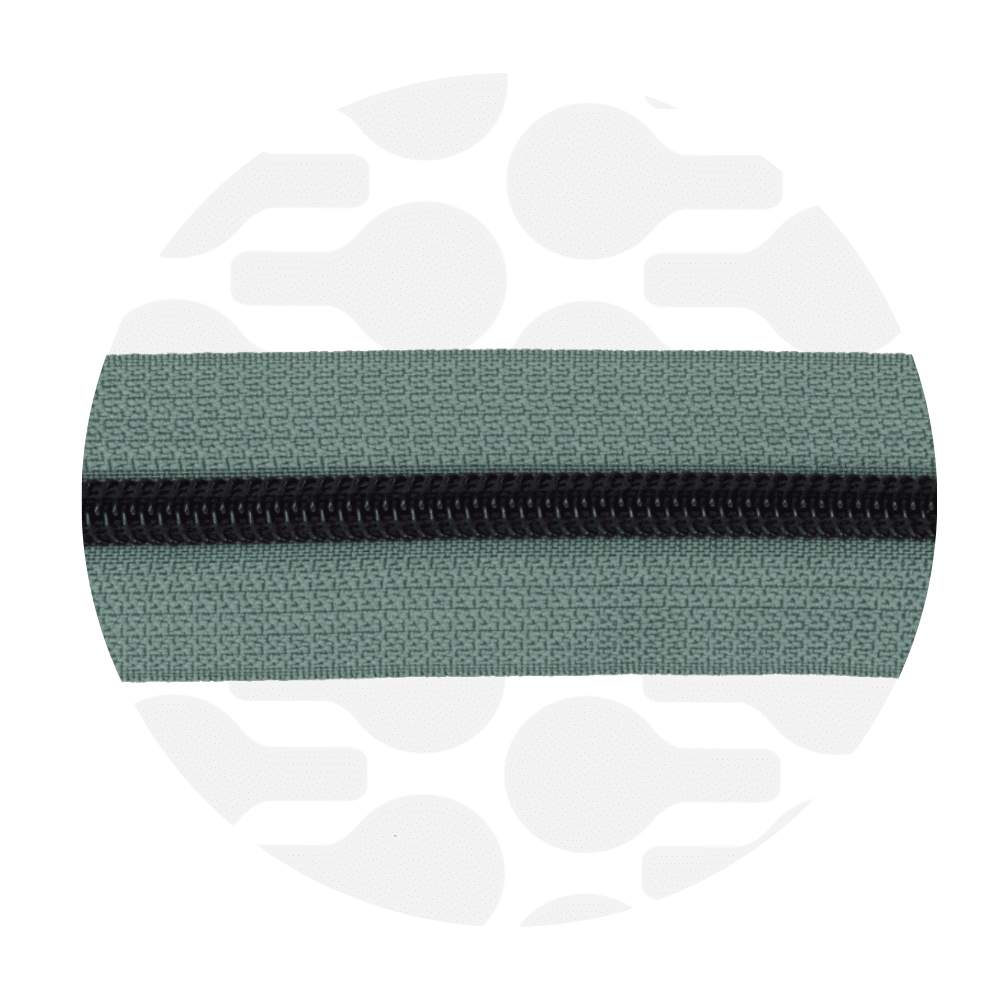 Zipper Zoo - Nylon rits smokey green - 1 meter - Zwart