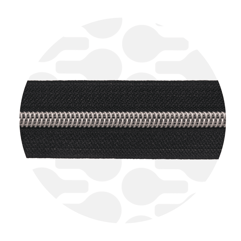 Zipper Zoo - Nylon rits zwart - 1 meter - Zilver