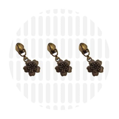 Zipper Zoo - Schuiver sakura bloem - 3 stuks - Brons