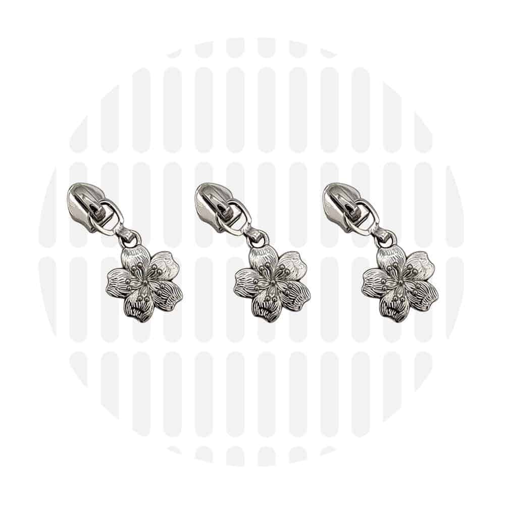Zipper Zoo - Schuiver sakura bloem - 3 stuks - Zilver