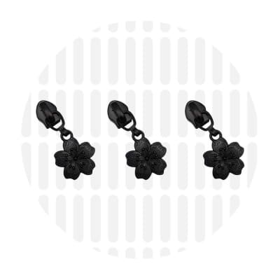 Zipper Zoo - Schuiver sakura bloem - 3 stuks - Zwart